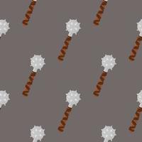 Minimalistic seamless pattern with warrior flail mace ornament. Grey background. Middle ages war weapon backdrop. vector
