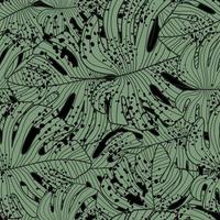 Green monstera line leaves seamless pattern. Botanical leaf backdrop. vector