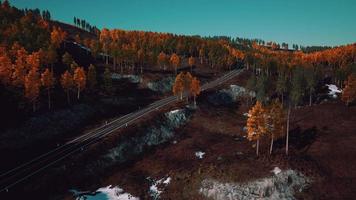 aerial panoramic landscape view of a scenic road in Canadian Mountains video