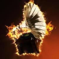 Vintage gramophone in fire photo