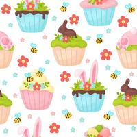 cute pattern with cartoon style cupcakes vector