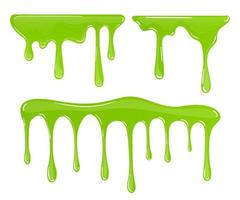 slime drops. Mud dripping green slime set vector illustration