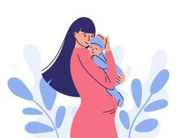 girl breastfeeds a baby. mothers Day. happy mom with baby. vector
