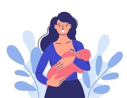 girl breastfeeds a baby. mothers Day. happy mom with baby. vector