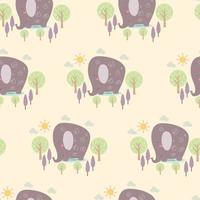 Cute elephant vector seamless pattern on forest illustration background