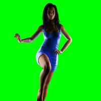 sexy woman in blue dress on green removable chromakey photo