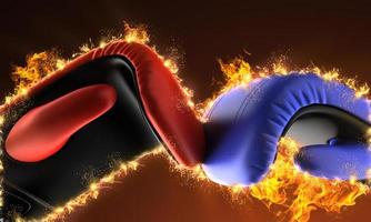 Pair of leather boxing gloves in fire photo