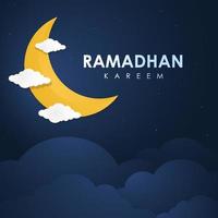 Ramadan theme vector background illustration with a night atmosphere and a dark blue color combination and additional moon elements