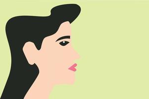 The head of a girl in profile. Portrait of a woman with black hair. Social Media Avatars. Vector Flat Illustration