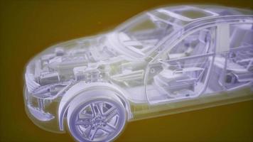 Holographic animation of 3D wireframe car model with engine photo