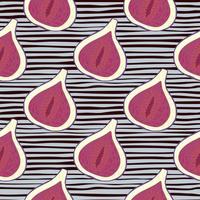 Pink and white colored fig seamless pattern. Doodle fruits ornament on striped background. vector