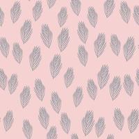 pequeños elementos de ramas de abeto al azar patrón de garabato sin costuras. fondo rosa pastel. vector