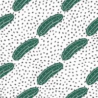 Doodle cucumber seamless pattern on black dots background. Cucumbers vegetable endless wallpaper. vector