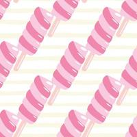 Geometric seamless pattern with twister fruit ice on stripes background. vector