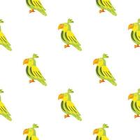 Isolated doodle seamless pattern with green and yellow parrots bird ornament. White background. vector