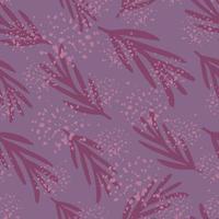 Doodle seamless pattern with rosemary branches ornament. Herbal silhouettes print in purple tones with splashes. vector