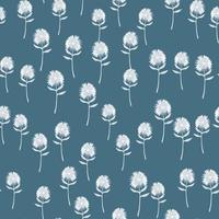 Random little dandelion elements seamless pattern. Hand drawn white flowers on pastel navy blue background. vector