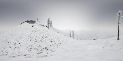 vr 360 camera above the snow rocky mountains ridges in a cold polar region photo