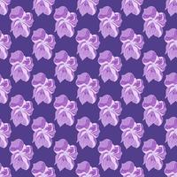 Purple outline flower elements seamless doodle pattern in hand drawn style. Navy blue background. vector