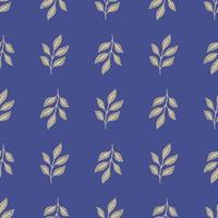 Organic seamless pattern with grey simple leaf ornament. Blue bright background. Seasonal ornament. vector