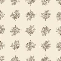 arbusto gris siluetas patrón sin costuras en estilo simple de garabato. fondo pastel fondo de naturaleza floral. vector
