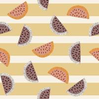 Organic healthy seamless pattern with random brown and orange lemon slice print. Striped background. vector