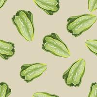 Seamless pattern lettuce Romano on beige background. Minimalism texture with salad. vector