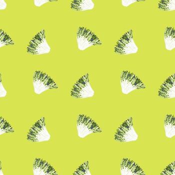 Seamless pattern frisee salad on bright background. Simple ornament with lettuce. vector