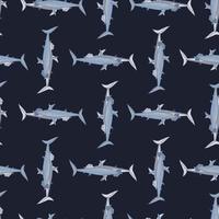 Hammerhead shark seamless pattern in scandinavian style. Marine animals background. Vector illustration for children funny textile.