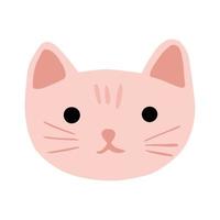 cara carácter gato aislado sobre fondo blanco. lindo personaje de dibujos animados color rosa en estilo doodle. vector