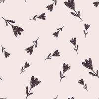 Seamless random pattern with dark brown tulip flowers silhouettes. Light pink background. vector