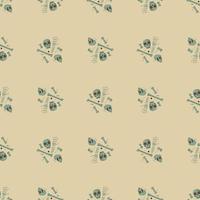 Minimlistic pastel tones seamless pattern with green skull and bones shapes. Pale pink background. vector