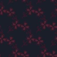 Dark seamless pattern with red four-leaf clover silhouettes. Black background. Blossom botany backdrop. vector