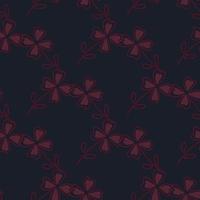 Dark seamless pattern with red four-leaf clover silhouettes. Black background. Blossom botany backdrop. vector