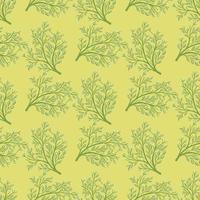 Green random shrub silhouettes seamless pattern in doodle style. Light yellow background. Doodle abstract print. vector