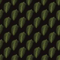 Green fern leaf ornament seamless pattern in doodle tropical style. Dark brown background. vector