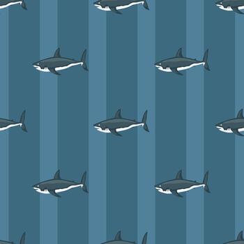 tiburón de patrones sin fisuras sobre fondo verde azulado a rayas. textura de pescado marino para cualquier propósito. vector