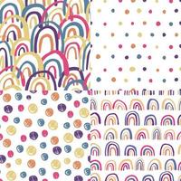 Set of hand drawn rainbows seamless pattern. Polka dot wallpaper. vector