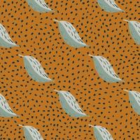 Seamless autumn pattern with pale grey leaves silhouettes. Orange dotted background. Nature stylized backdrop. vector