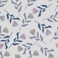 Tulip flowers seamless pattern. Random located botanic elements in grey and blue tones on light background. vector