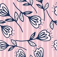 Folk flowers on seamless pattern on stripes background. vector