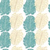 Pink and blue monstera leaves shapes seamless doodle pattern. Isolated print. Palm foliage artwork. vector