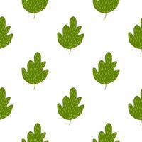 Nature green oak seamless pattern isolated on white background. Geometric foliage backdrop. vector