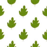 Nature green oak seamless pattern isolated on white background. Geometric foliage backdrop. vector