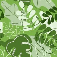 Green leaves seamless pattern in flat style. Abstract leaf trendy vector backdrop.