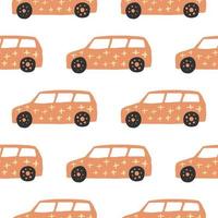 Yelow car seamless pattern. Doodle cars vector illustration.