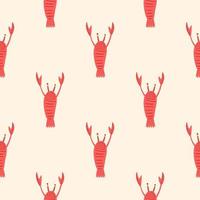 Contrast seamless marine pattern with red lobster silhouettes. Simple animal seafood print on light background. vector