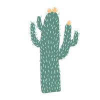 Cacti flower isolated on white background. Big cactus in doodle style. Cute prickly green cactus. vector