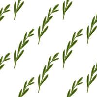 Isolated seamless botanic pattern with simple herbal twigs shapes. Green ornament. White background. vector
