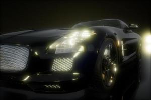 luxury sport car in dark studio with bright lights photo